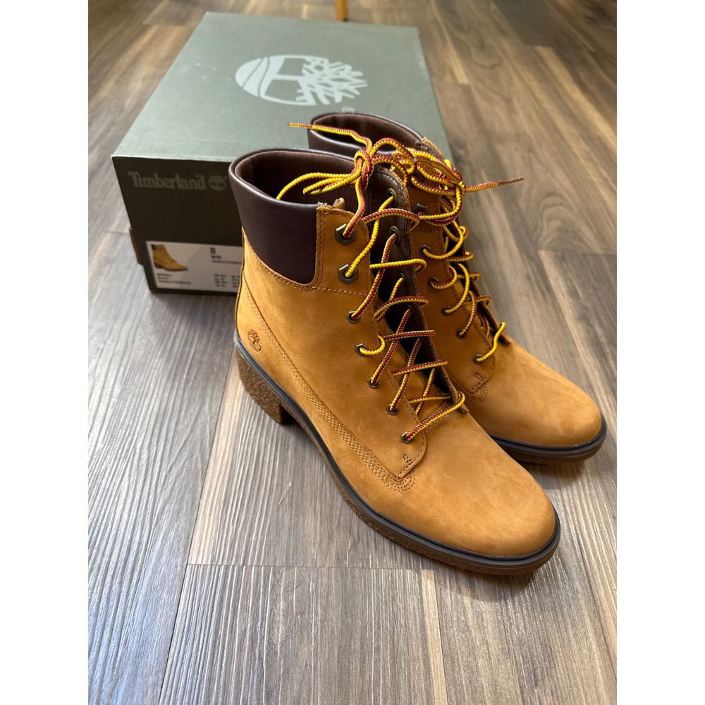 Timberland Brinda Lace Up Boot Womens 8 Wheat Nubuck Block Heel TB0A1KLL231